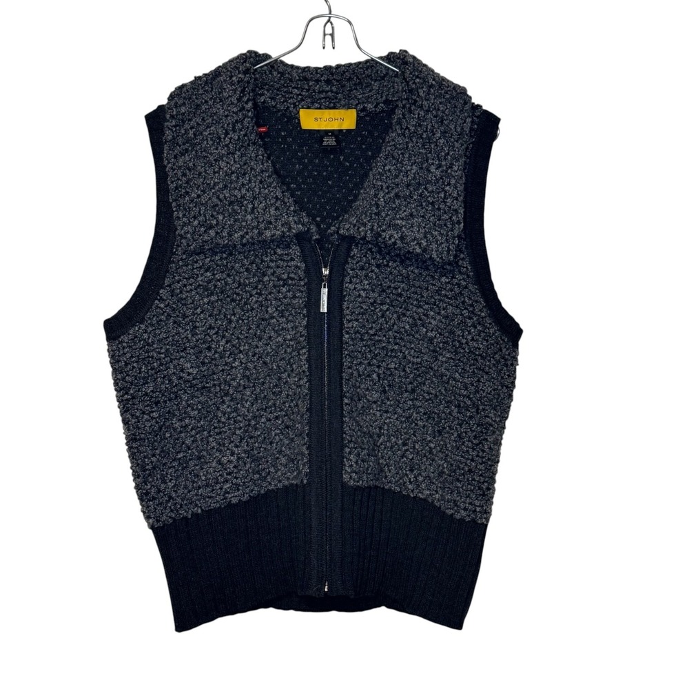 St. John Womens Sweater Vest Full Zip 2010 Wool Cashmere Gray Knit USA Medium
